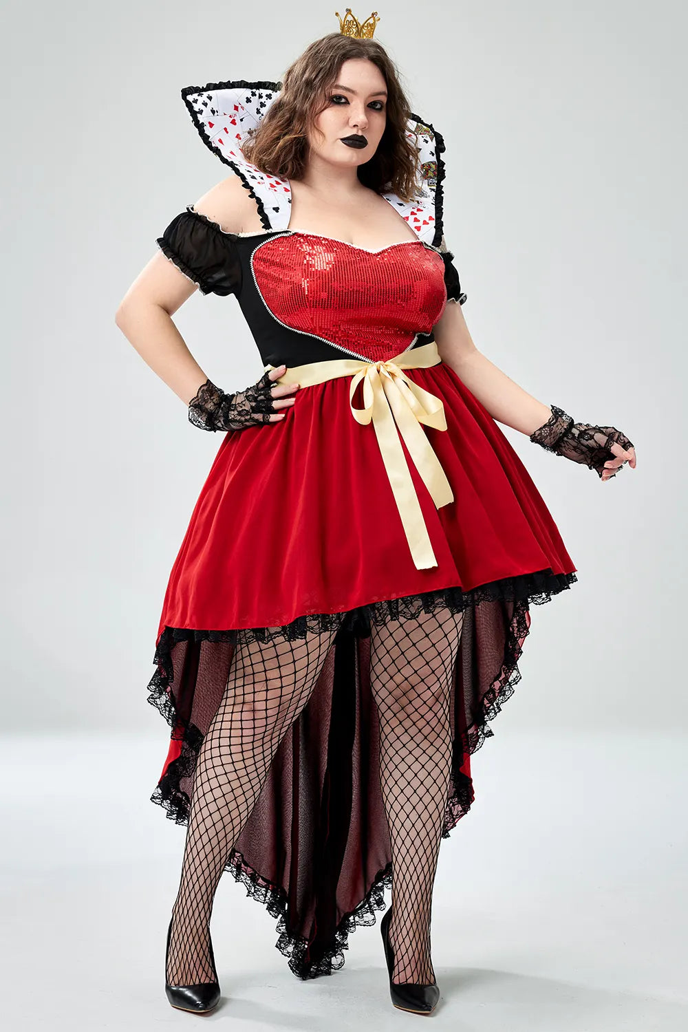 Halloween Costume Red Sparkling Queen Of Hearts Knitted Mini Dress(Ships 24h)