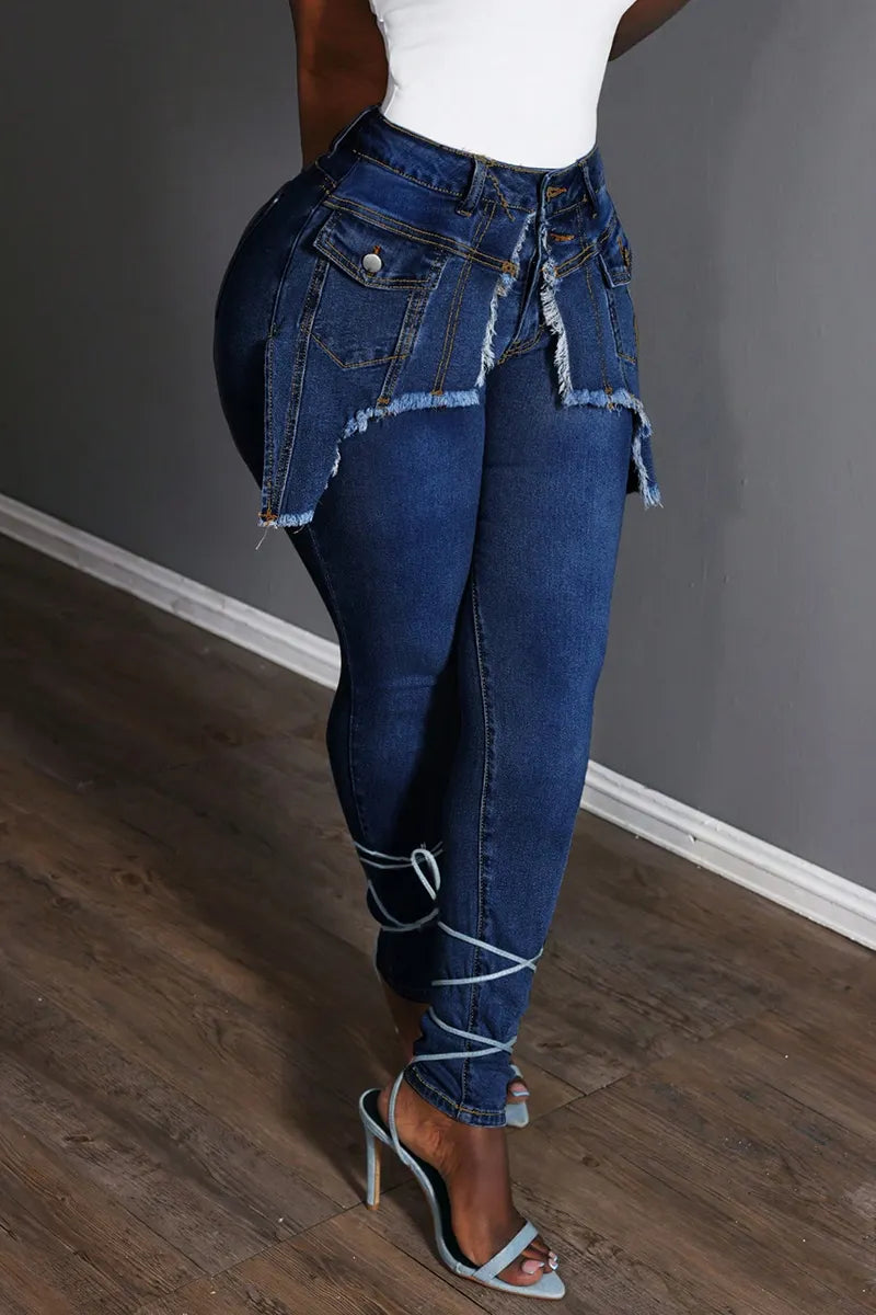 Women's Casual Irregular Design Skinny Jeans