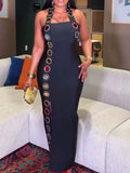 Women's Summer Casual Halter Neck O Ring Cut Out High Slit Bodycon Maxi Dress