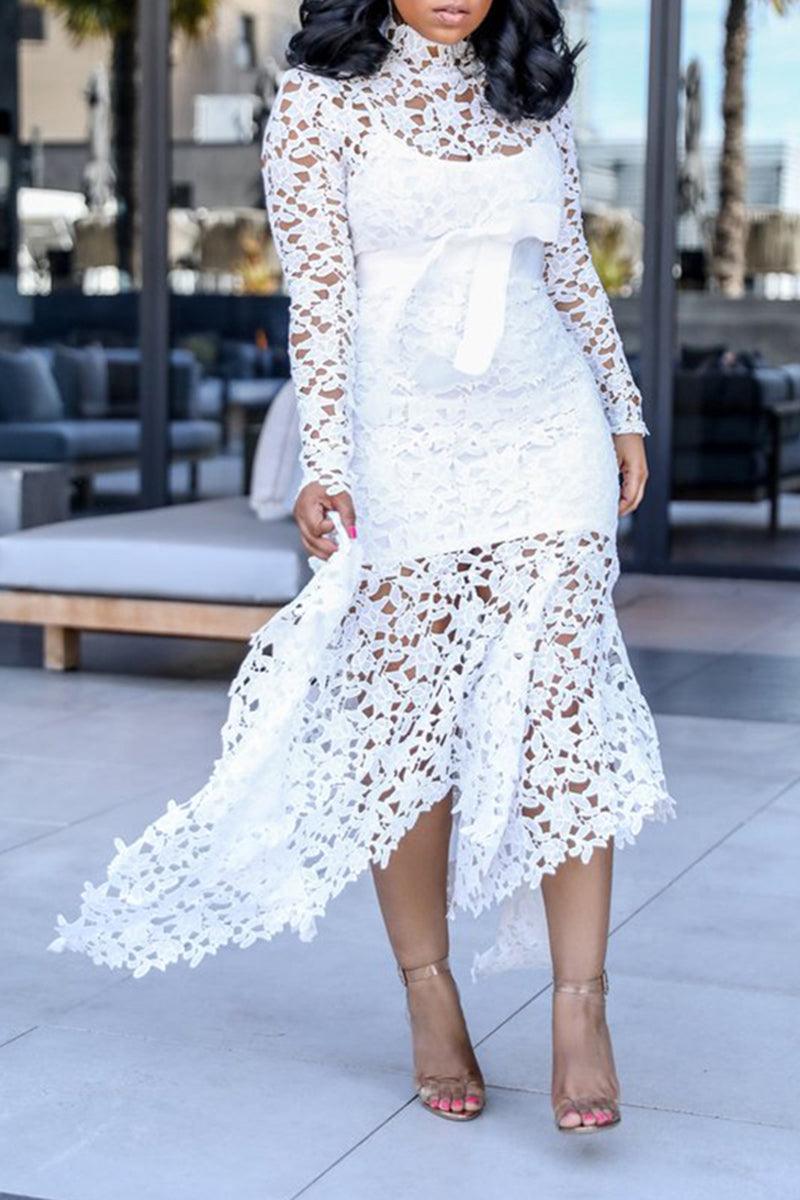 Sheer Maxi Dresses Long Sleeve Lace