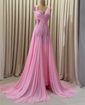 Pink Crisscross Pleated Cutout Chiffon Evening Gown