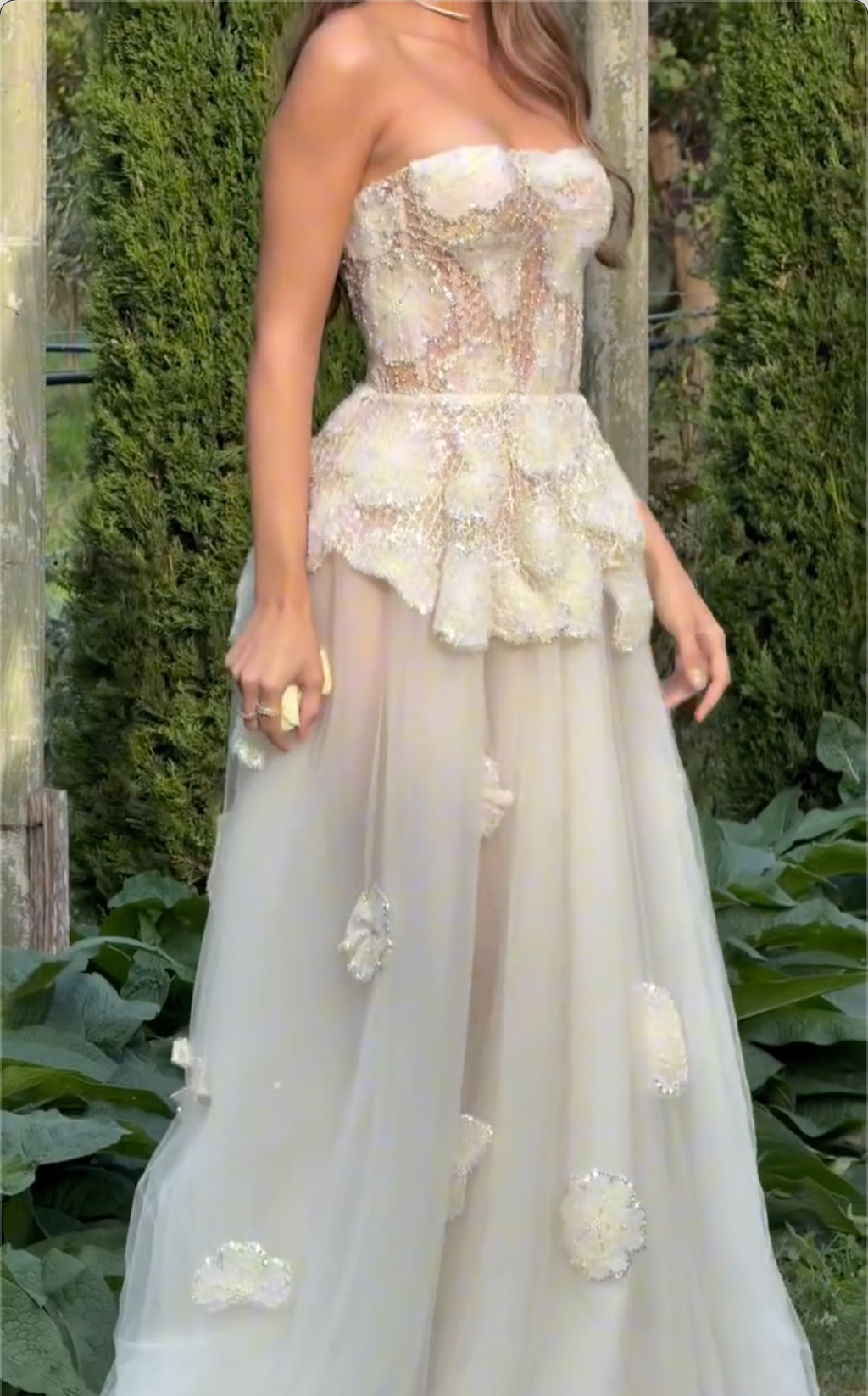 White Beaded Floral Strapless Maxi Dress & Jumpsuit