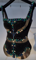 Black Velvet Corset Top with Crystal Embellishments