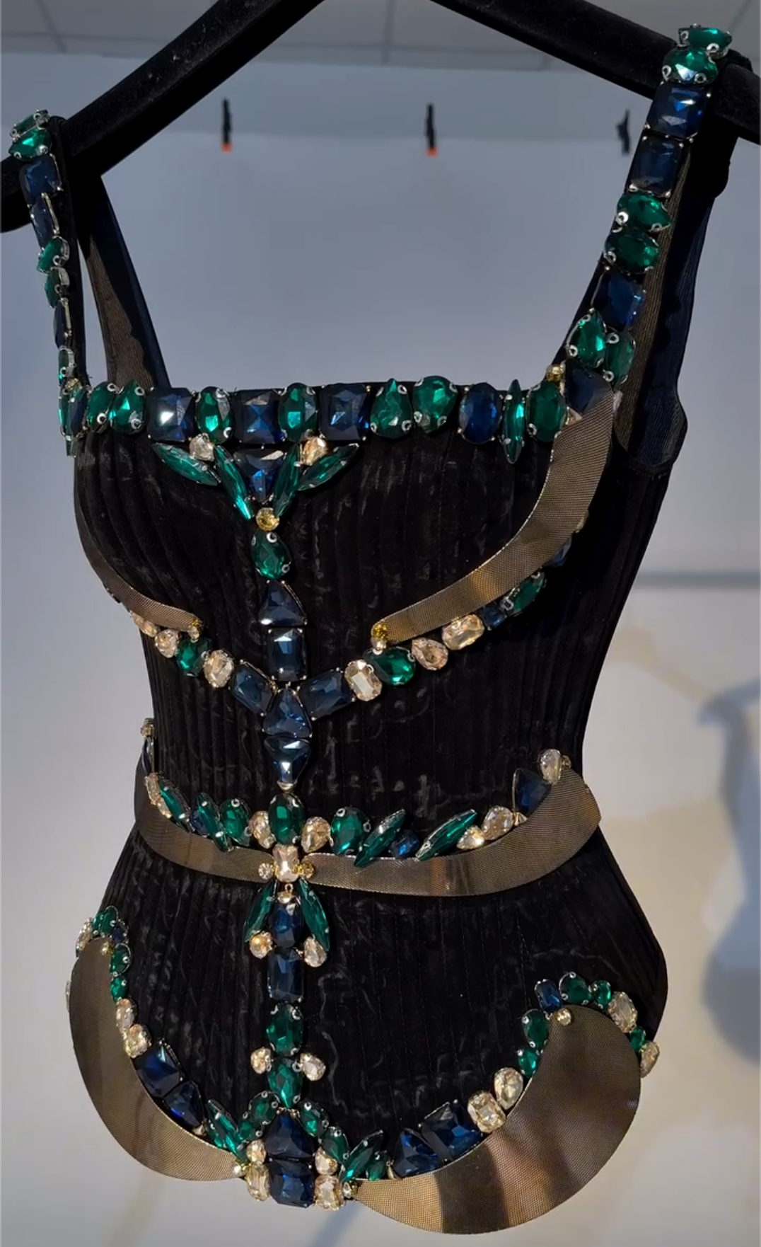 Black Velvet Corset Top with Crystal Embellishments