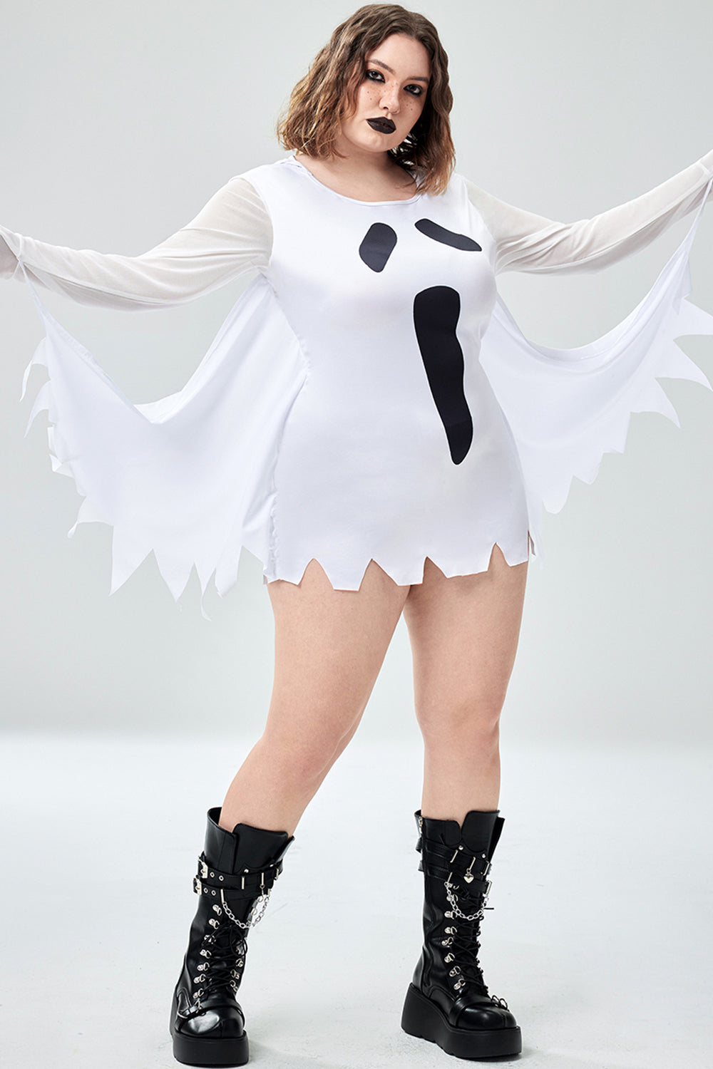 Casual Halloween Costume White Ghost Knitted Mini Dress(Ships 24h)