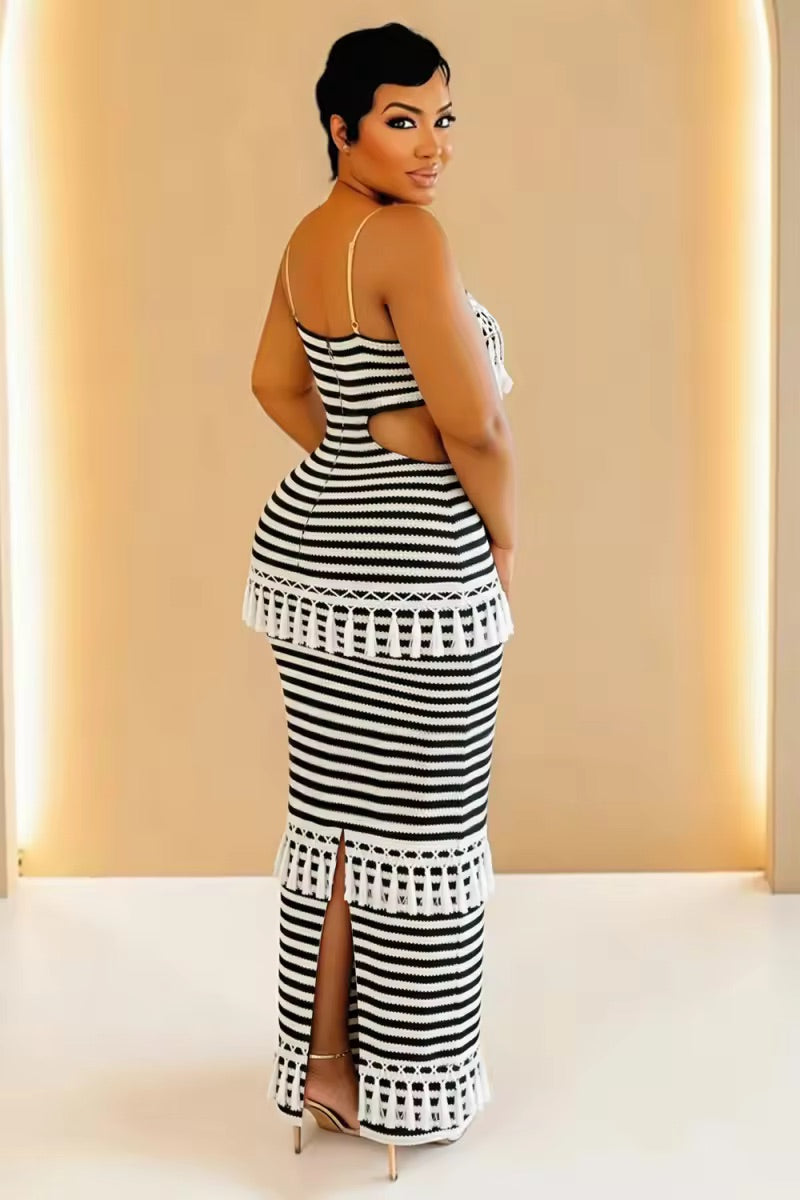 Cami Neck Cut Out Fringe Crochet Slim Vacation Maxi Dresses-Gray