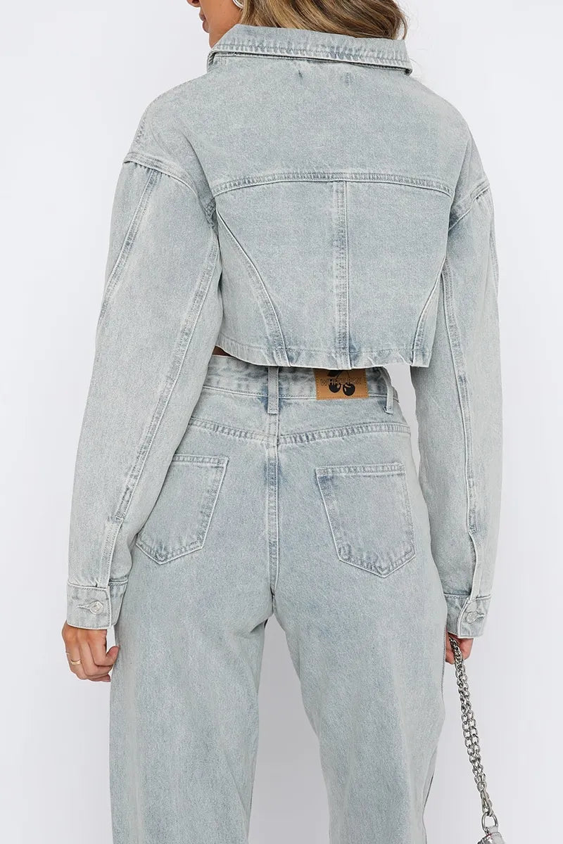 Women's Best-Selling Casual Cropped Denim Jacket＆ Wide Leg Jeans