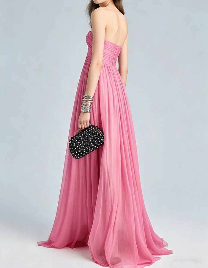 Strapless Pleated Chiffon Maxi Dress