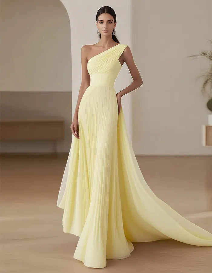 One Shoulder Solid Color Maxi Dress