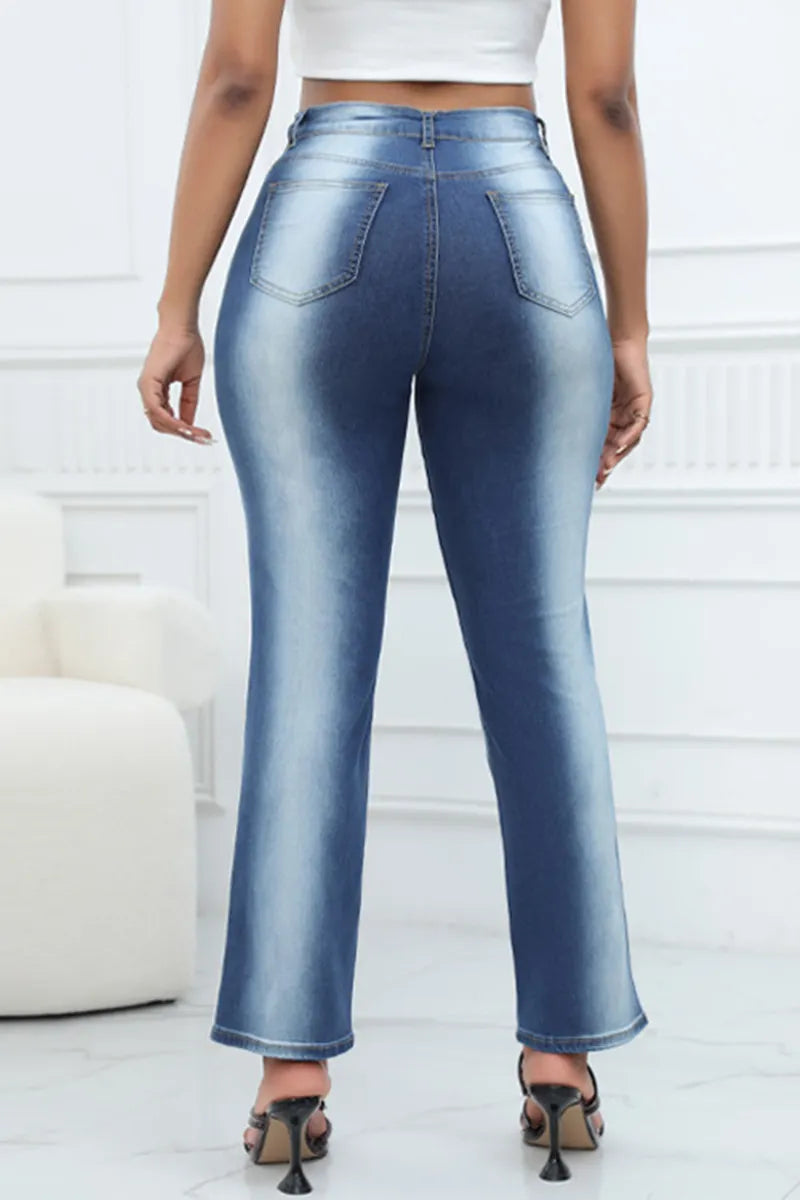 Women's Vintage Unique Design Ombre Straight Leg Jeans