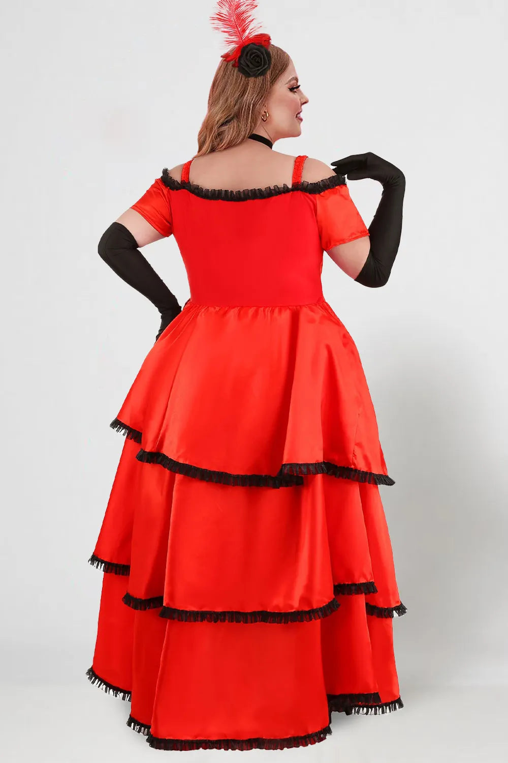 Halloween Dress Red Short Sleeve Ruffle Tiered High Lowal Maxi Dress(Ships 24h)