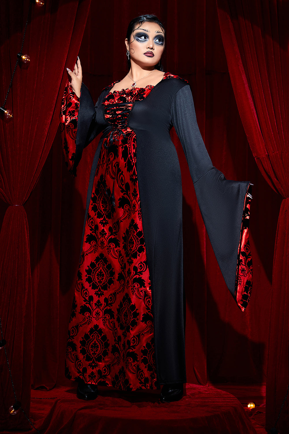 Halloween Costume Red Trumpet Sleeve Knitted Maxi Dress(Ships 24h)