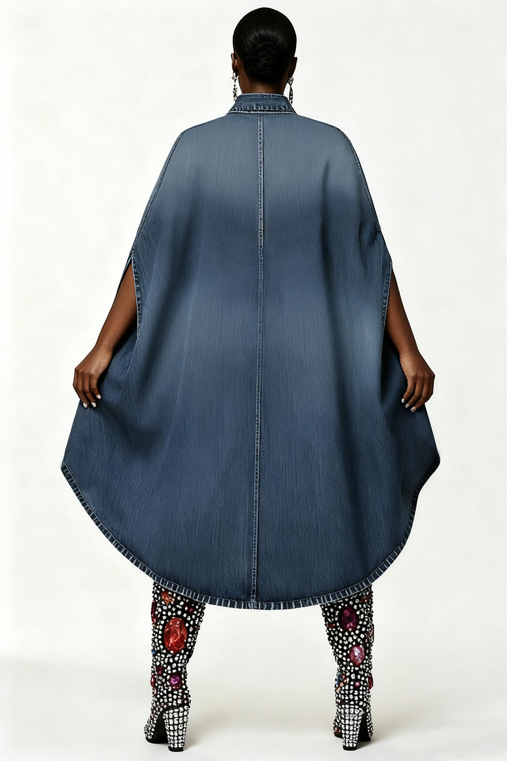 Xpluswear Design Plus Size Party Blue Shirt Collar Half Sleeve Drilling Casual Asymmetric Hem Denim Mini Dresses
