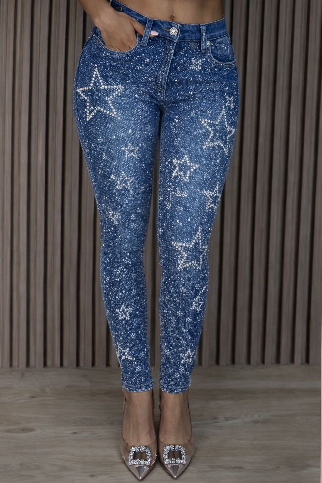 Women's Bestseller Fashion Star Pattern Rhinestone Skinny Jeans