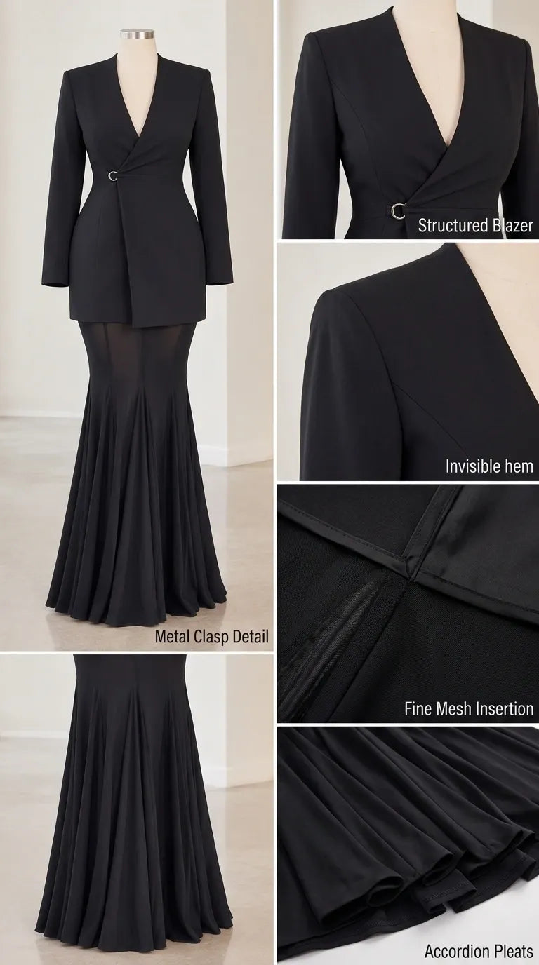 Tailored Blazer and Pleated Mermaid Maxi Skirt Two-Piece Set