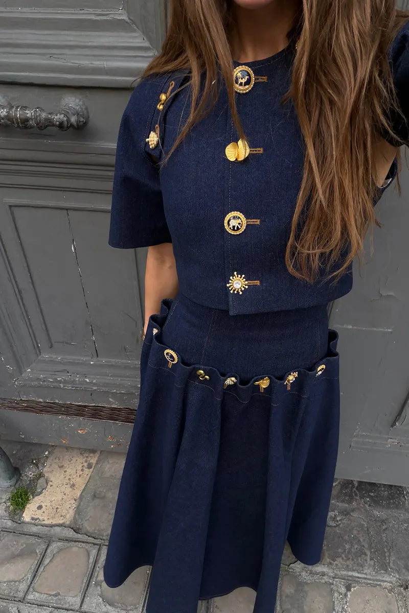 Hot Selling Women's Casual Denim Tops And Denim Long Dresses