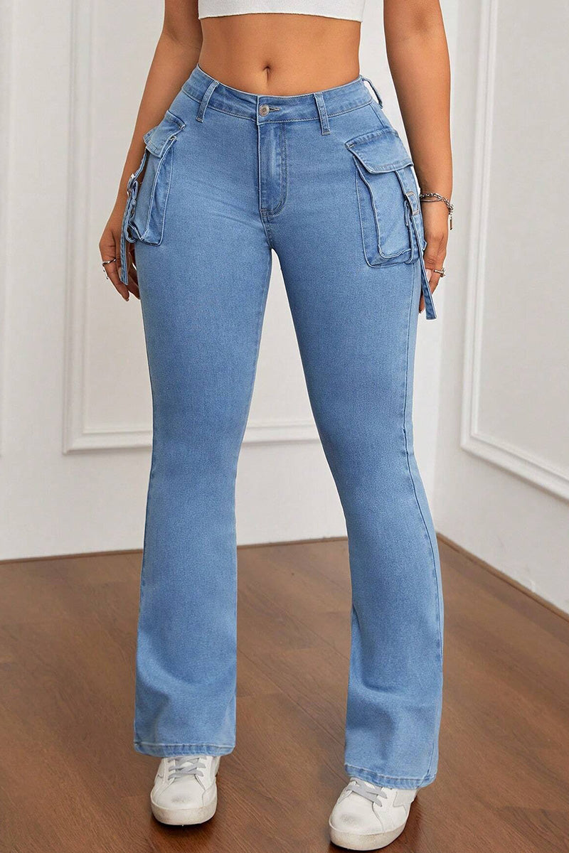 Women's Modern High Stretch Flare Jeans With Side Pockets