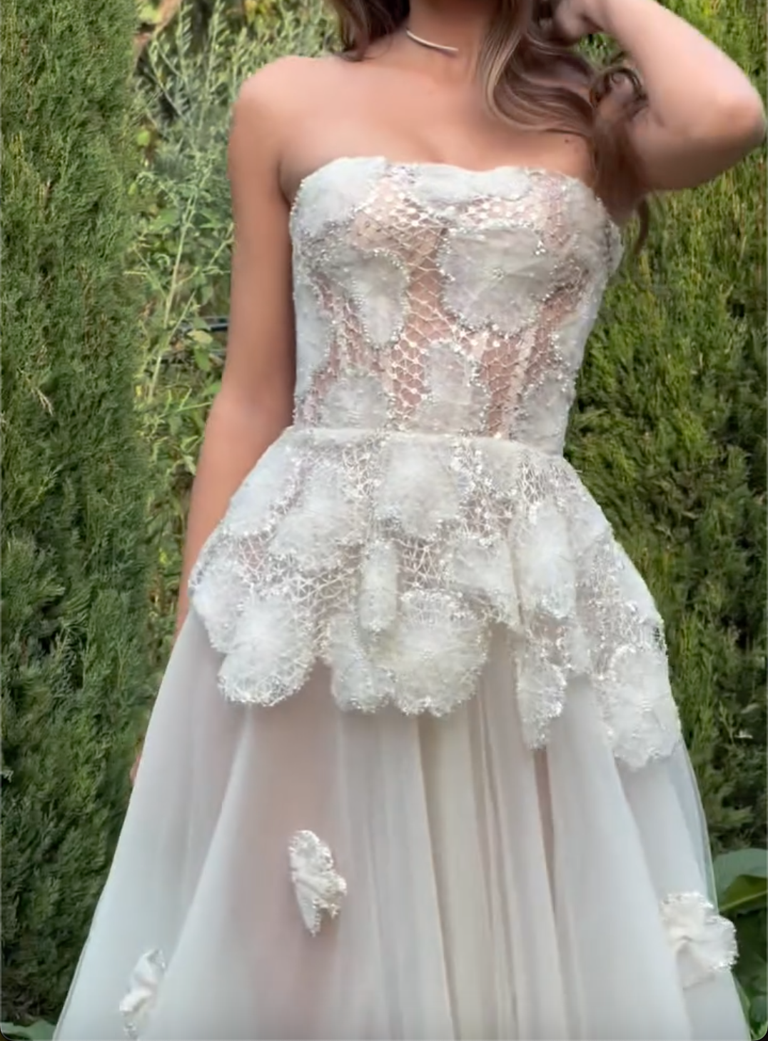 White Beaded Floral Strapless Maxi Dress & Jumpsuit