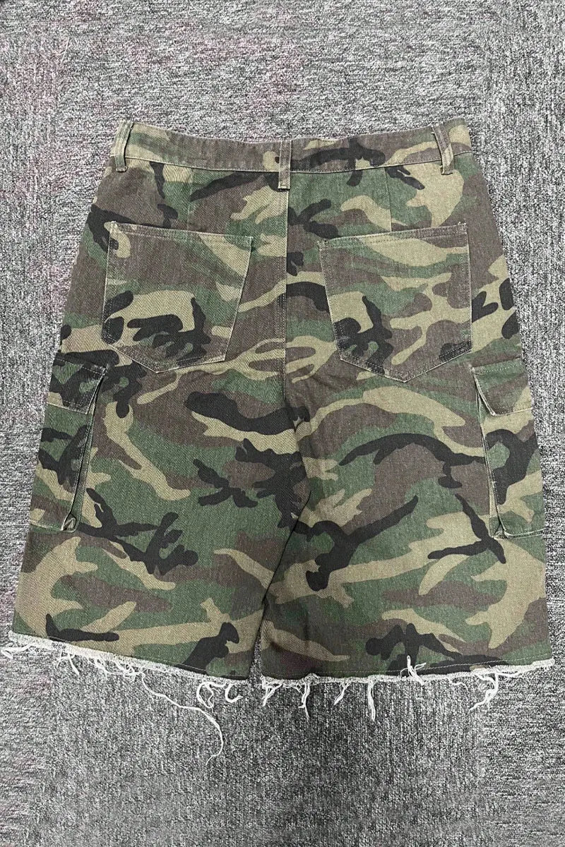 Men's Camo High Street Denim Capri Shorts