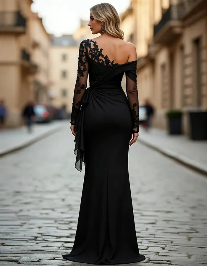Black Lace Off-the-Shoulder Maxi Dress