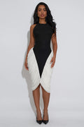 Halter Backless Colorblock Mesh Ruched Slim Fit Gowns Midi Dresses-Black