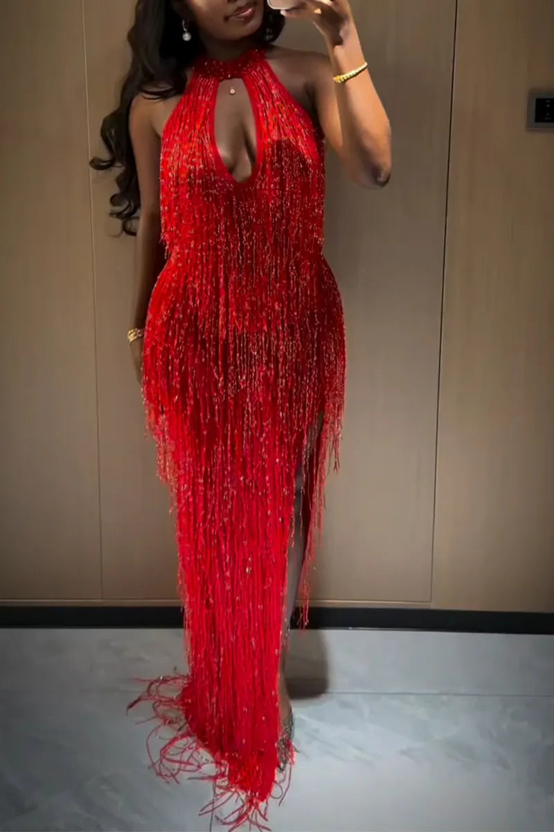 Women's Neck Hanging Tassel Elegant Temperament Dinner Party Style Dress