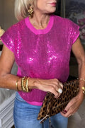 Women's Round Neck Patchwork Sequin Casual Top