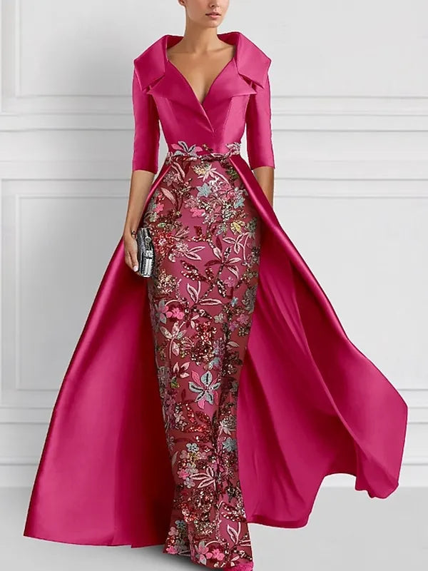 Sky Blue Floral Embellished Coat Gown – Elegant Formal Statement Dress