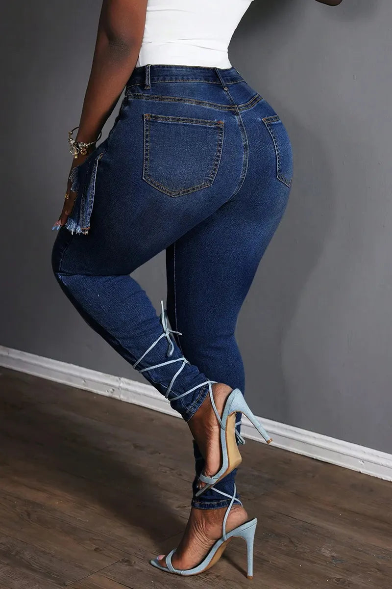 Women's Casual Irregular Design Skinny Jeans