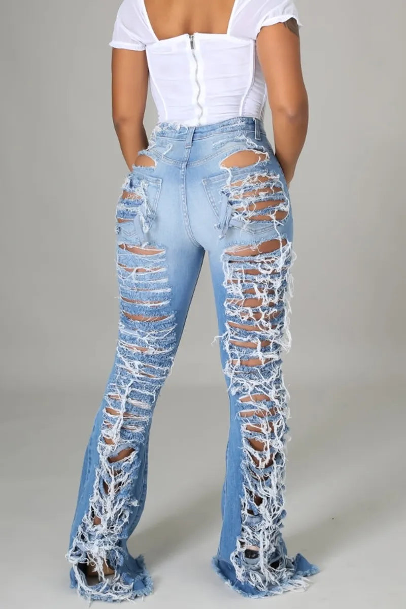 Women's Casual Distressed Flared Jeans