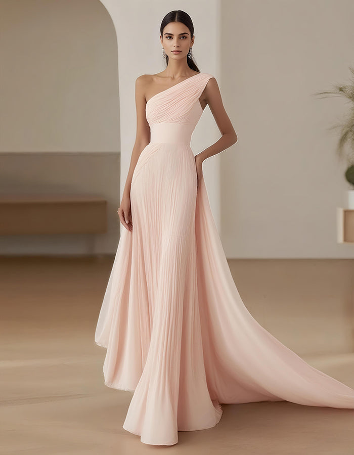 One Shoulder Solid Color Maxi Dress