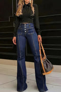 Vintage High Waisted Button Up Micro Flare Leg Jeans
