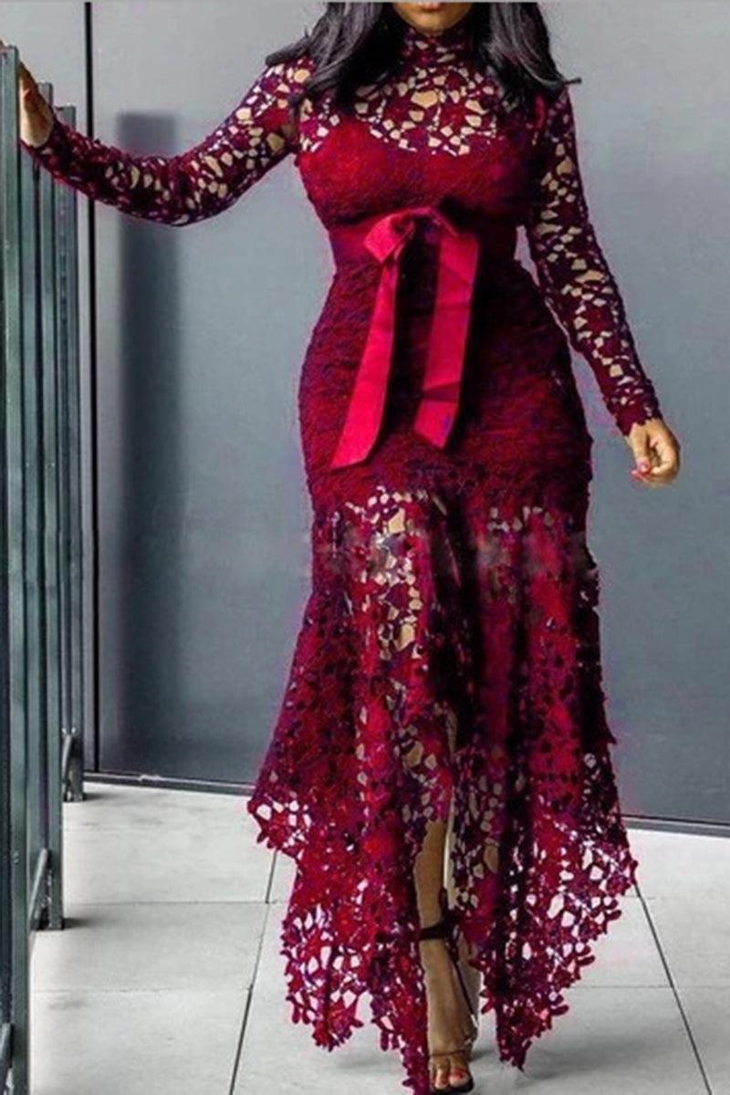 Sheer Maxi Dresses Long Sleeve Lace