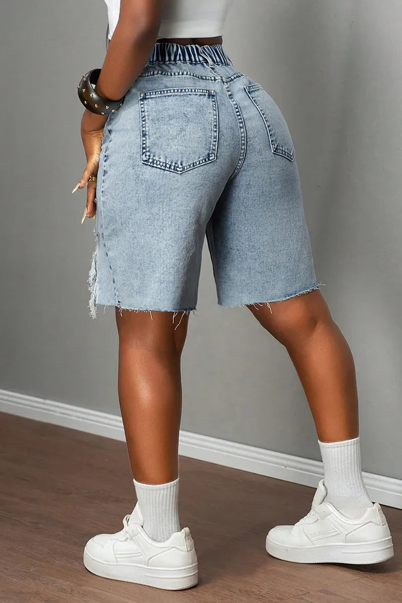 Ladies' Summer Hot Selling Casual Rhinestone Ripped Denim Shorts