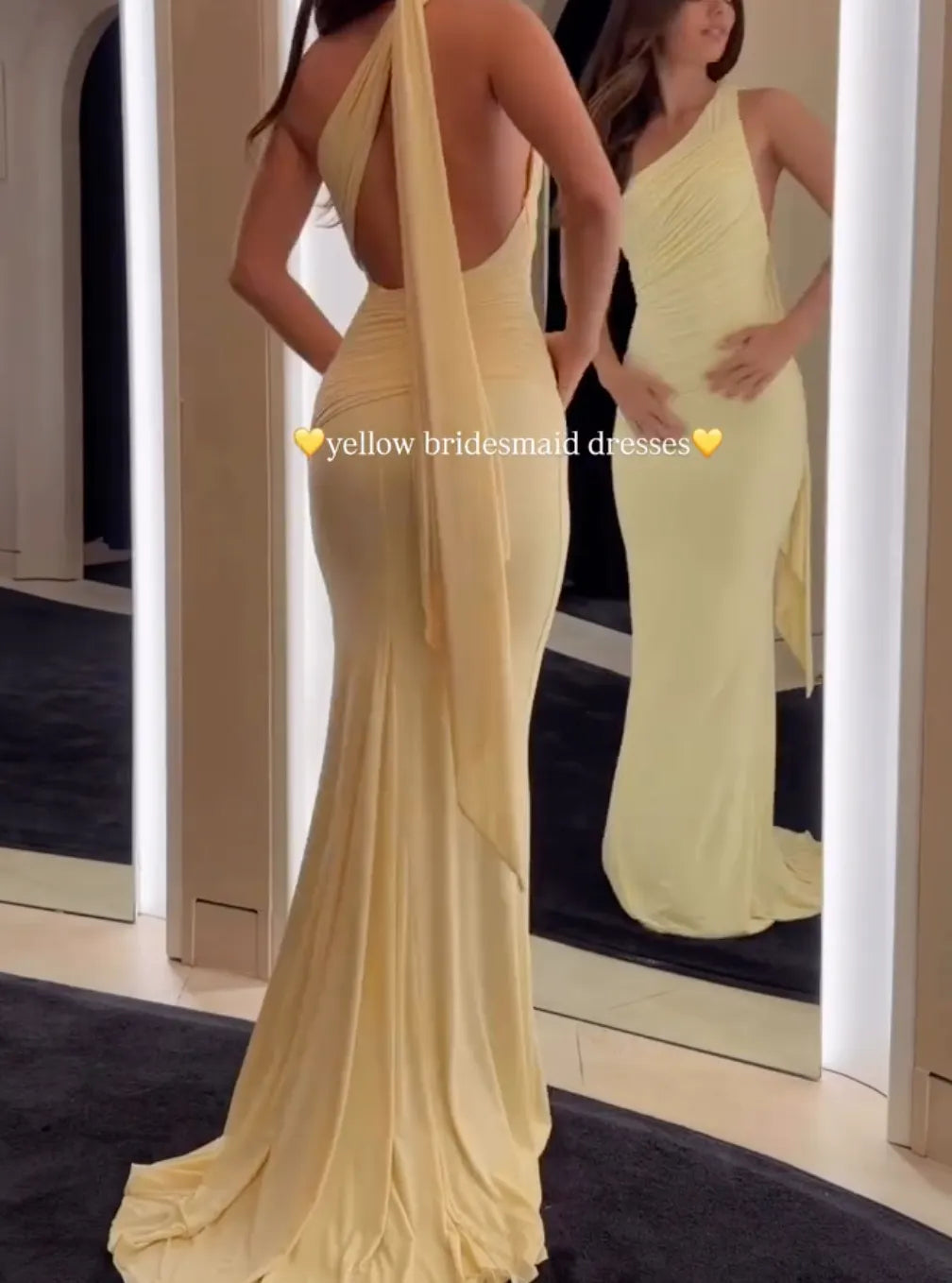Yellow One-Shoulder Ruched Backless Mermaid Maxi Dress - Formal Bridesmaid Evening Gown