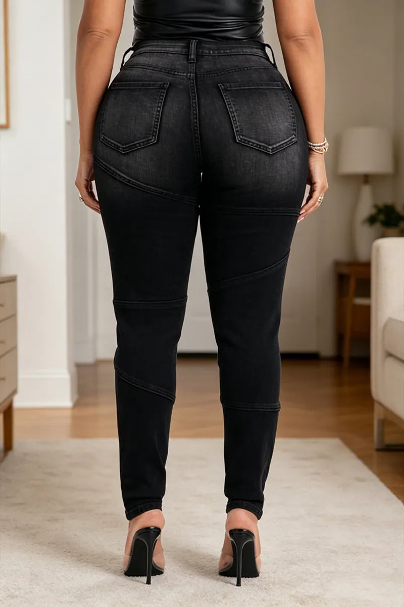 Women's Washed Water Spliced Rivet Casual Tight Jeans