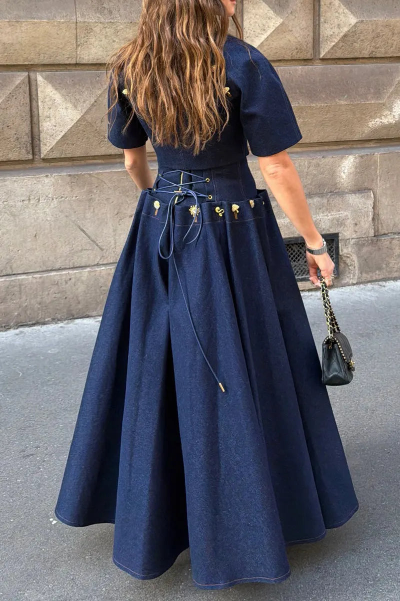 Hot Selling Women's Casual Denim Tops And Denim Long Dresses
