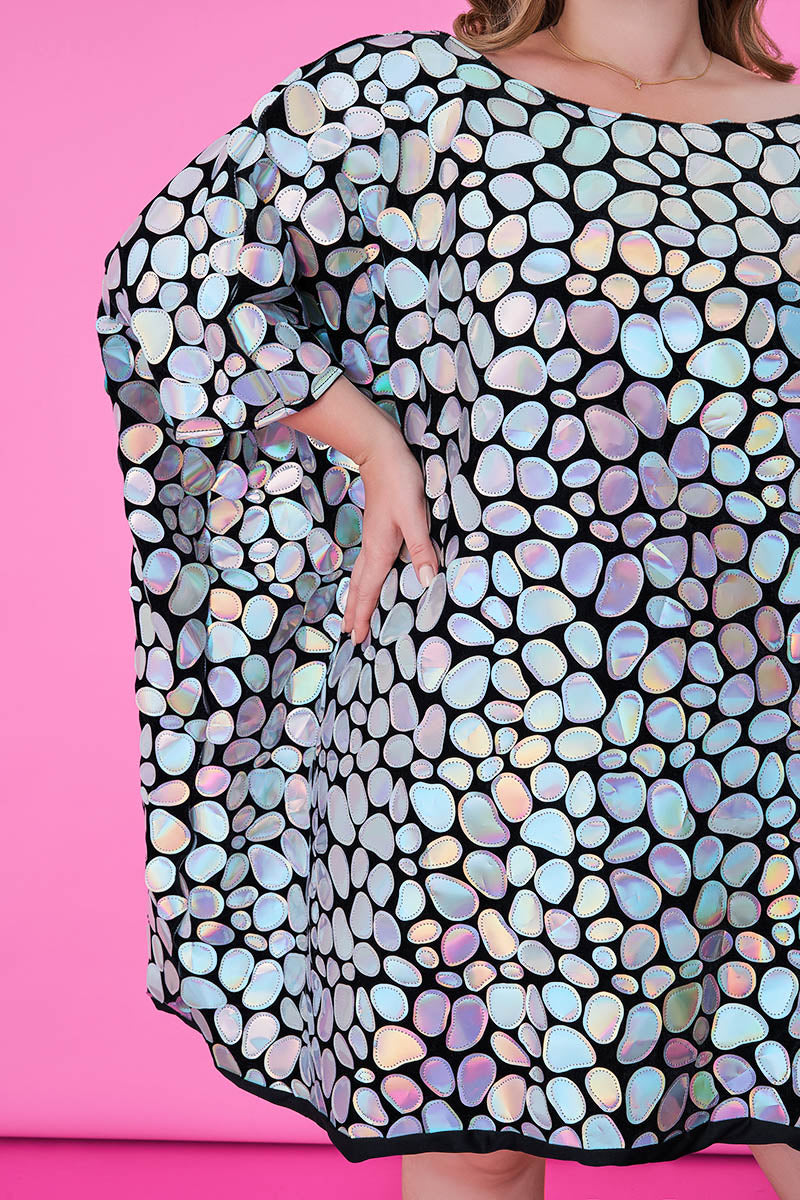 Party Batwing Sleeves Silver Laser Mirror Sequin Mini Dress