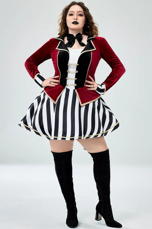 Halloween Costume Burgundy Velvet Mini Dress (With Hat And Bow Tie)(Ships 24h)