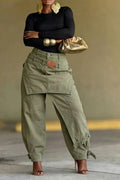 Women's Asymmetrical Utility Pants with Patchwork & Adjustable Ankle Straps