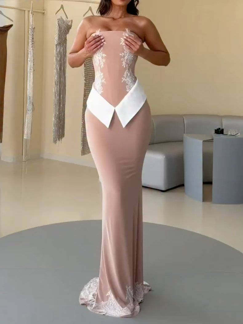 Women's Strapless Nude Mermaid Maxi Dress