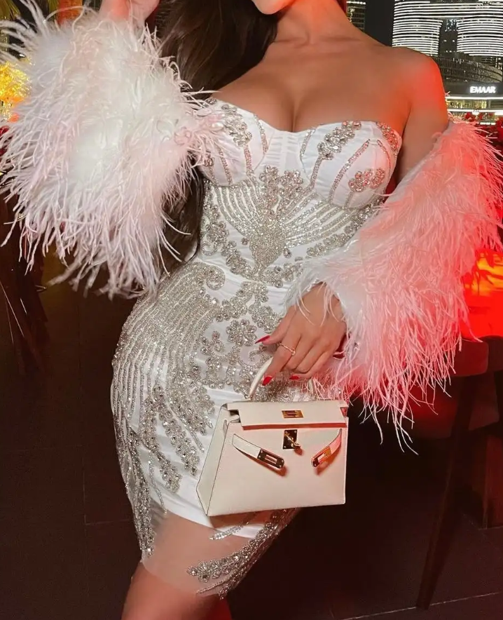 White Strapless Crystal Mini Dress