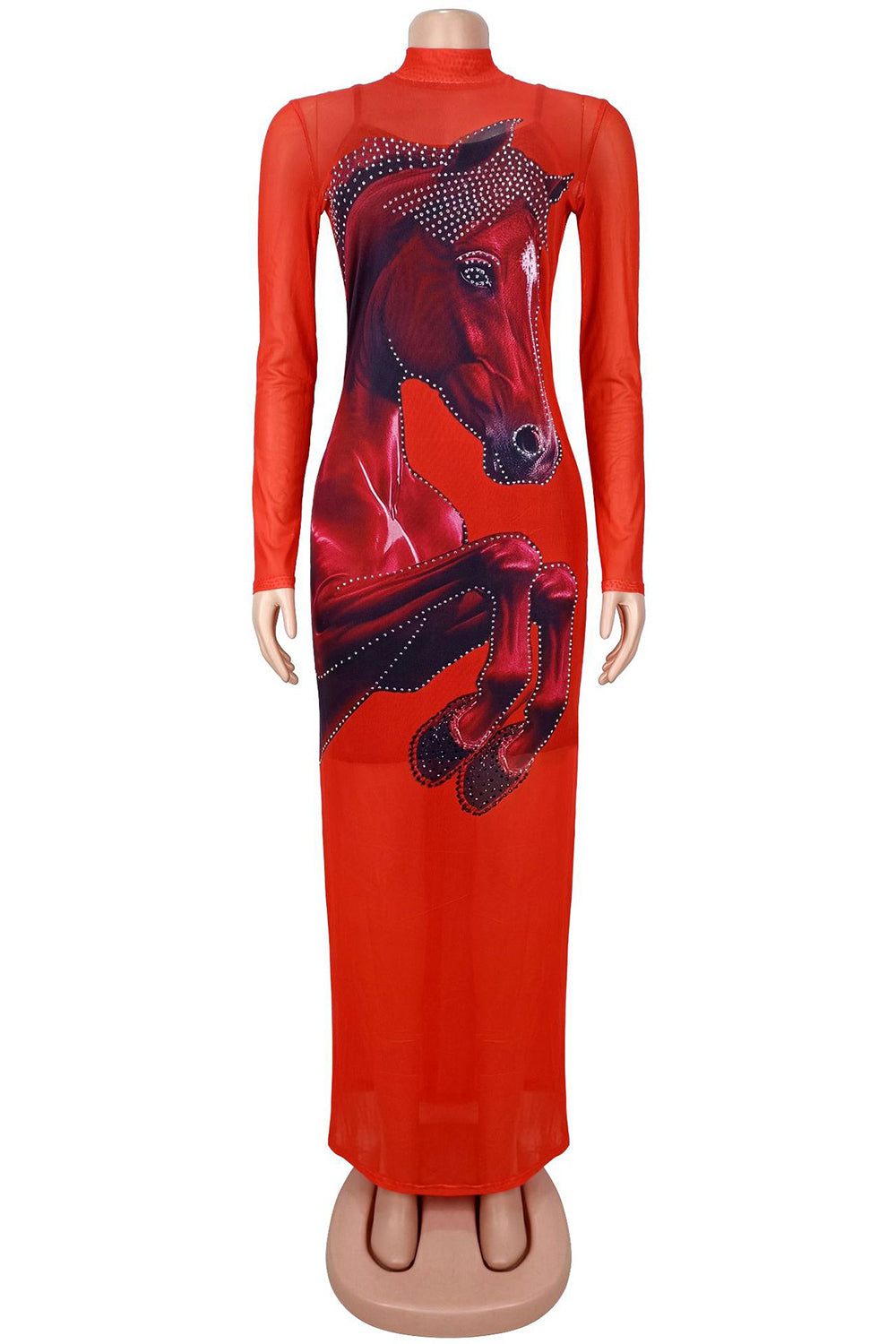 Mini Slip Dresses Hot Drilling Cover Ups Mesh Maxi Dresses 2pcs Set-Red