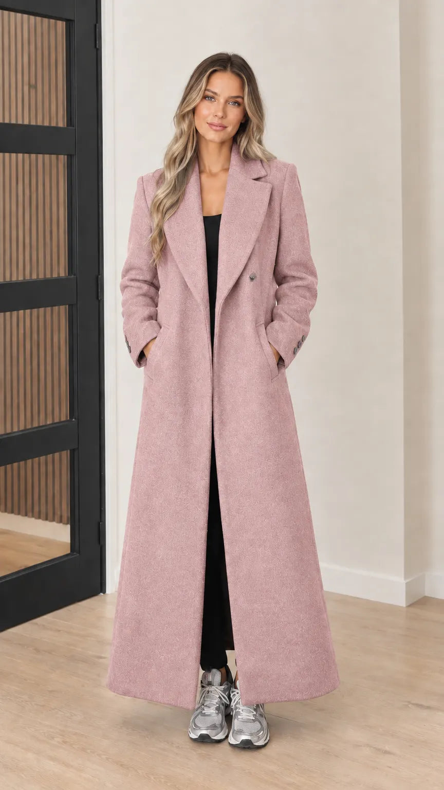 Women's Notch Lapel Floor-Length Maxi Overcoat