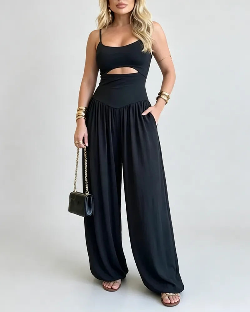 Chic Cut-Out Tank Spaghetti Strap Wide-Leg Jumpsuit