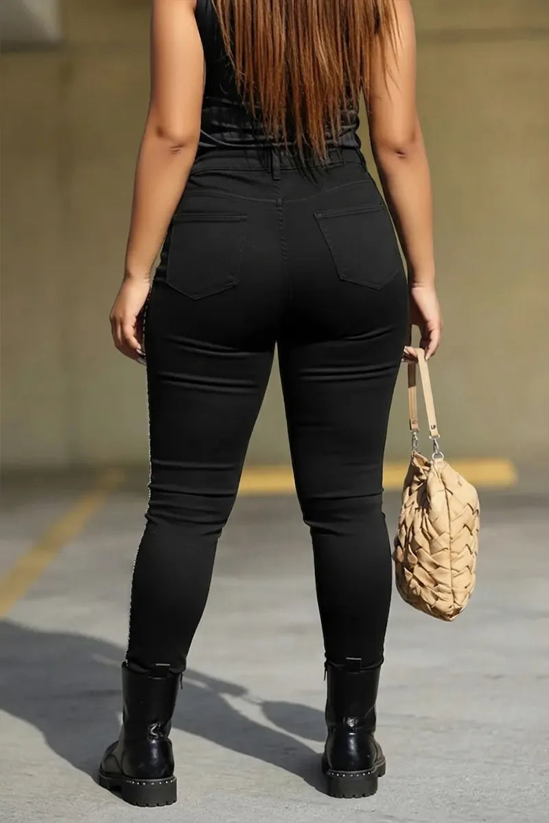 Women's Casual Rhinestone Ripped Skinny Jeans
