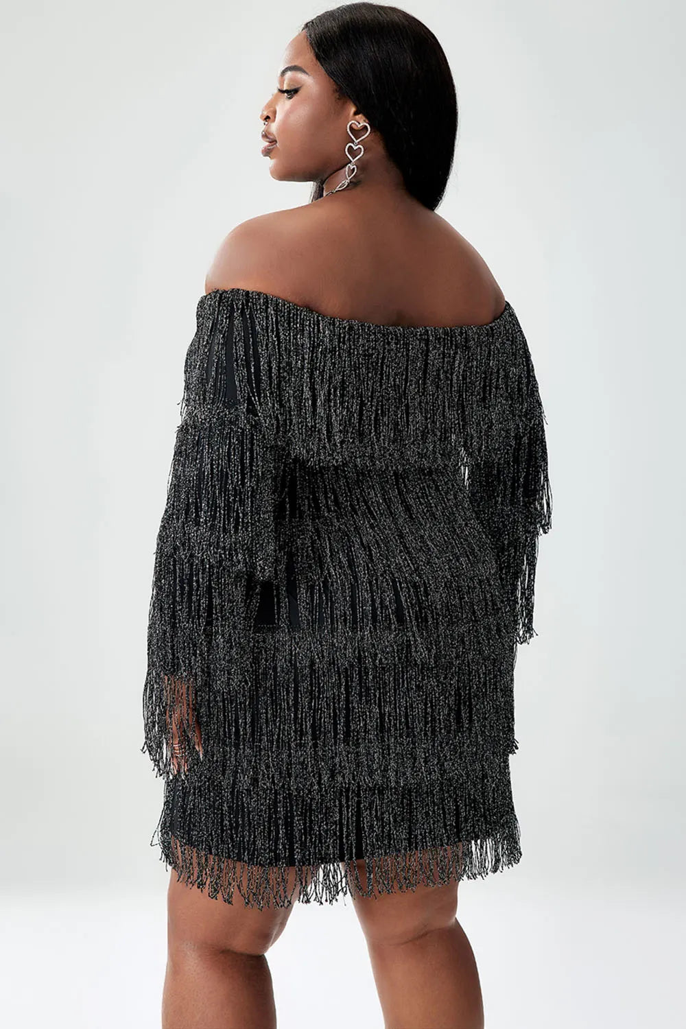 Party Black Off The Shoulder Fringe Mini Dress
