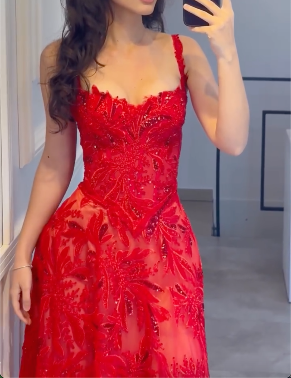 Multi-Color Floral Crystal Beaded Spaghetti Strap High Split Tulle Maxi Evening Dress, Formal Prom Pageant Gown