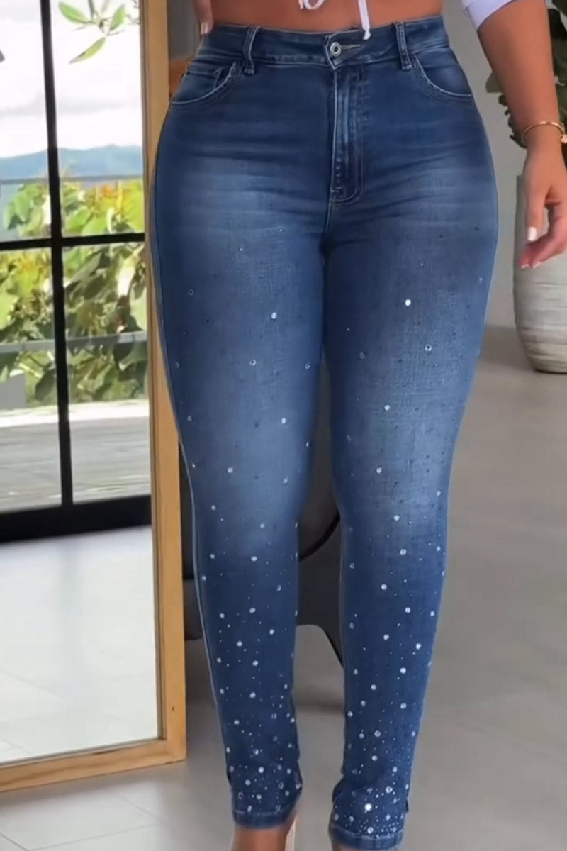 Ladies' Hot Selling Casual Rhinestone Jeans