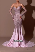 Light Pink Strapless Sweetheart Sequin Mermaid Maxi Dress with Long Sheer Sleeves